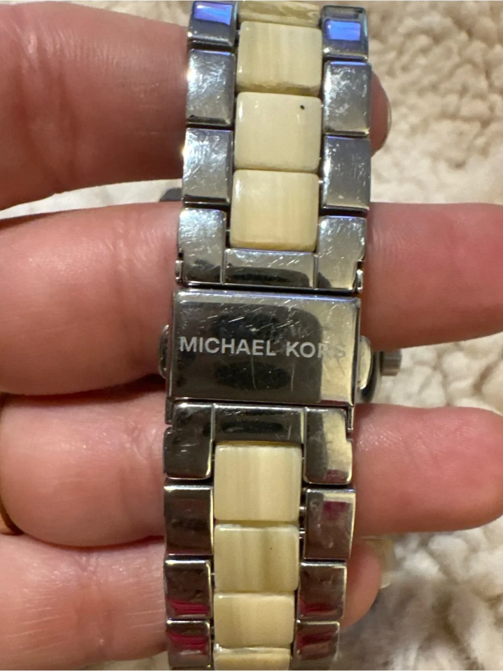 Michael Kors Silver and Cream-Tone Crystal Bezel  Watch